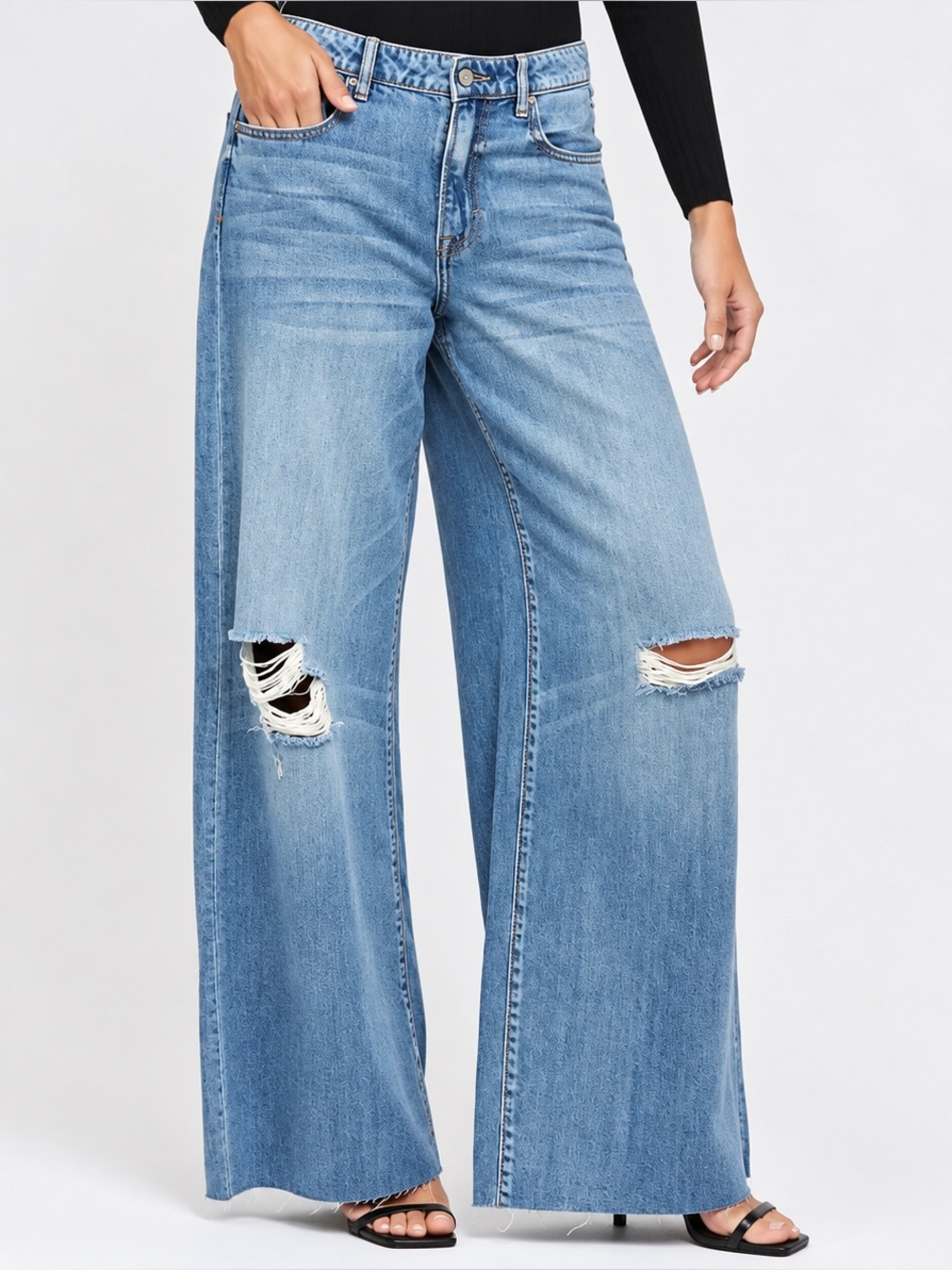 Hidden Nori High-Rise Wide Leg Distressed Jeans
